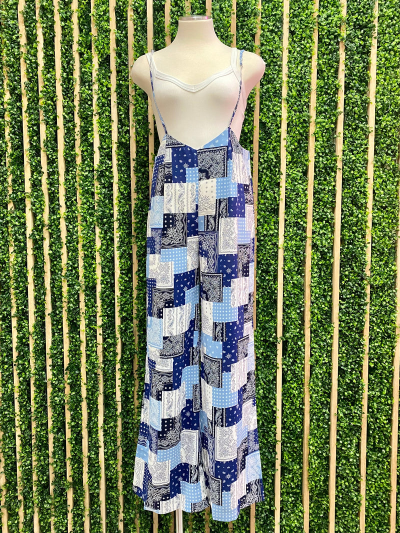Blue Bandana Patchwork Pant Overall