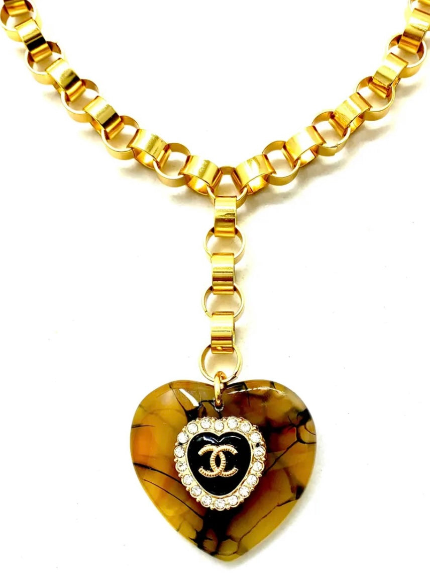 Vintage CC Heart Statement Necklace