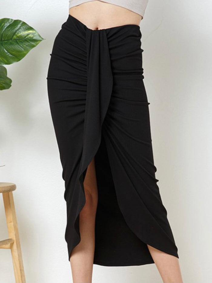 Rib Asymmetrical Draped Skirt