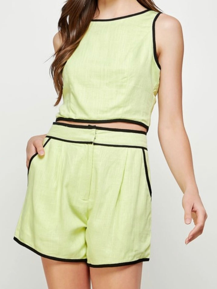 Piping Detail Linen Short Pant Set