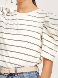 White Stripes Puff Sleeve Tee