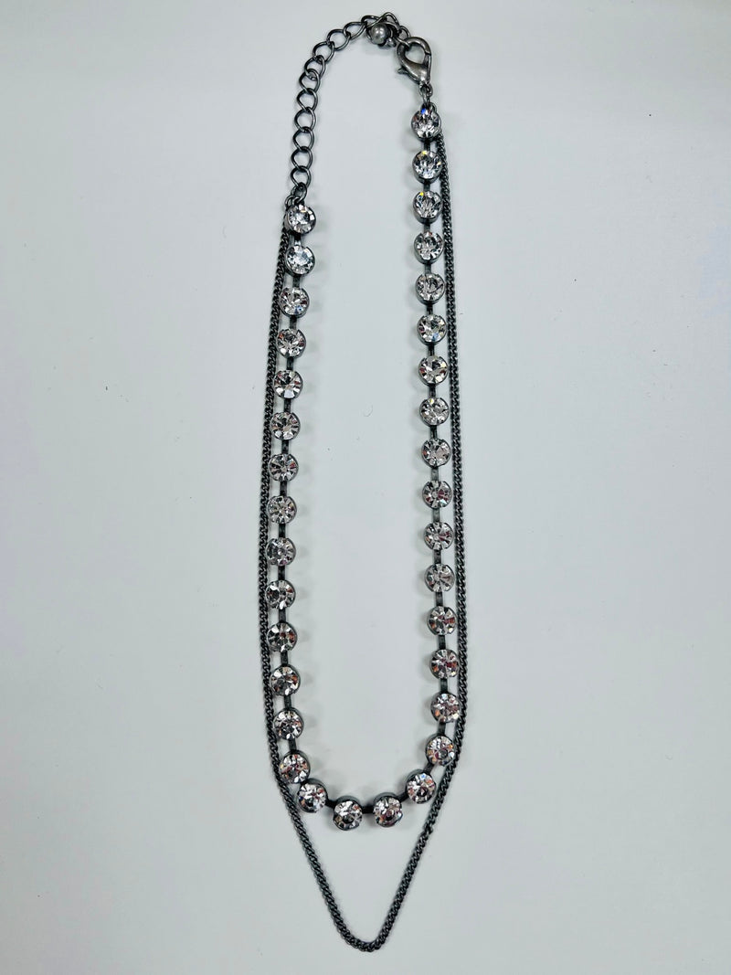 Crystal and Chain Double Necklace