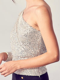 Sequin Draped Fitted Ine Shoulder Top