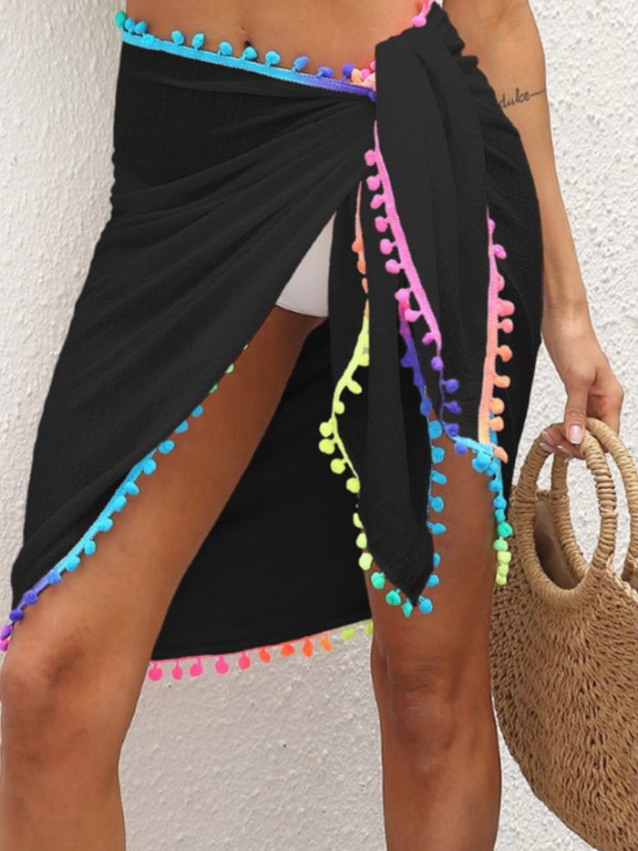 Pom Pom Coverup Wrap Skirt