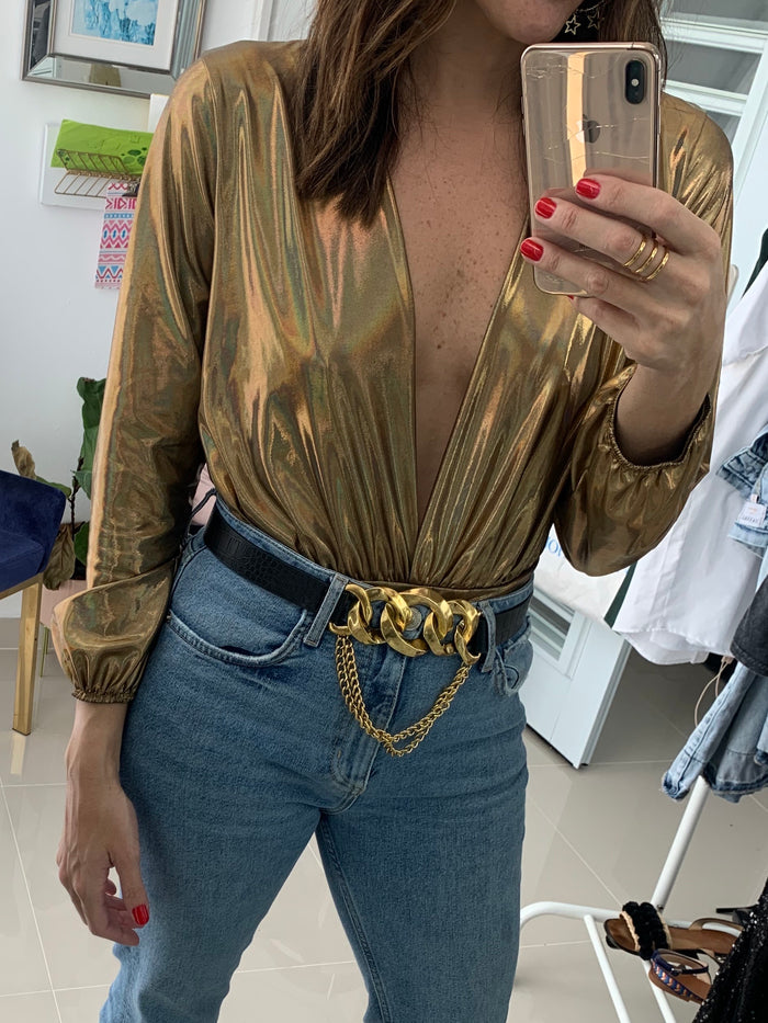 Metallic Liquid Long Sleeve Bodysuit