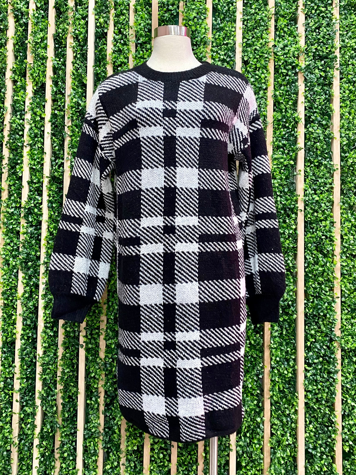 Black Plaid Sweater Dress