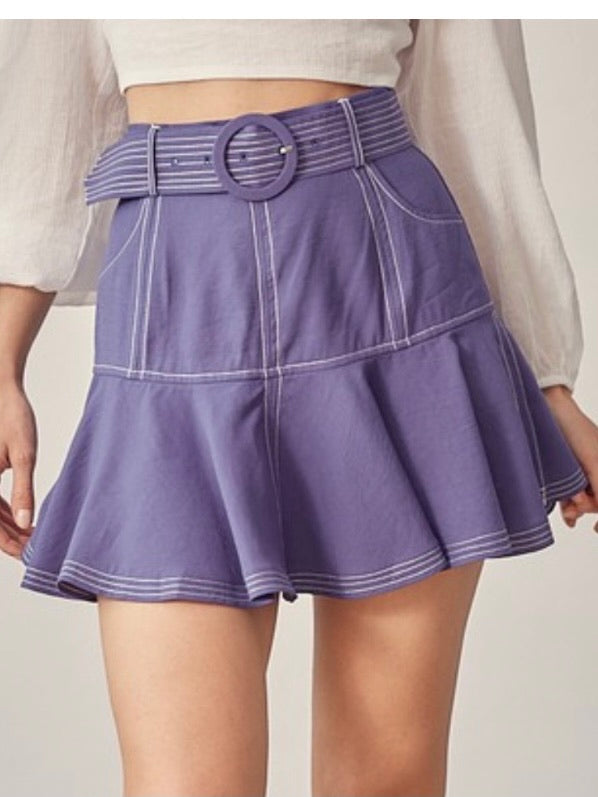 Stitch detail Flounce Mini Skirt