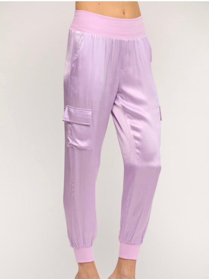 Lavender Satin Cargo Jogger