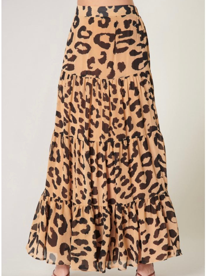 Delicate Leopard Tiered Maxi Skirt