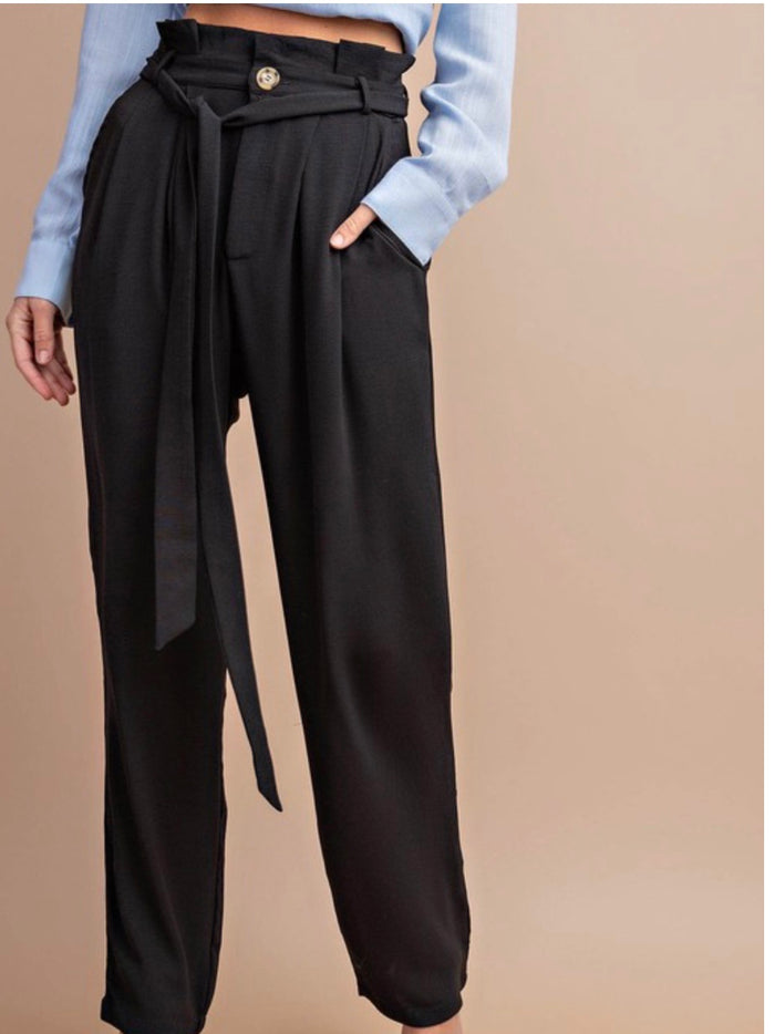 Black Paper Bag Waist Pants