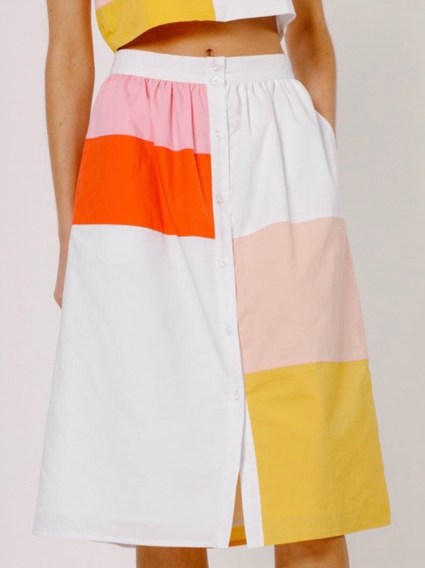 Multi Color Block Midi Skirt