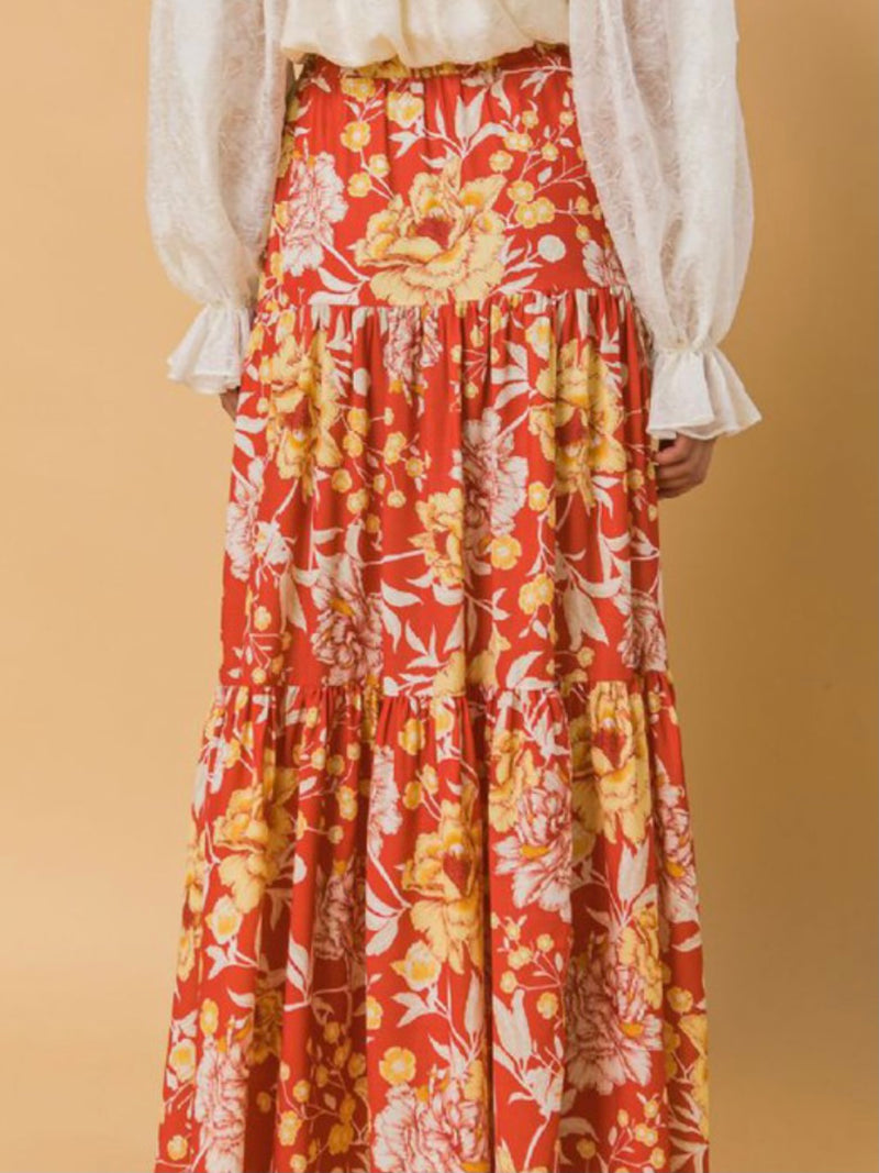 Rust Floral Maxi Skirt