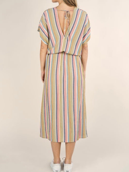 Striped V Neck Midi Dress