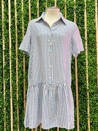 Blue Striped Drop Waist Dress