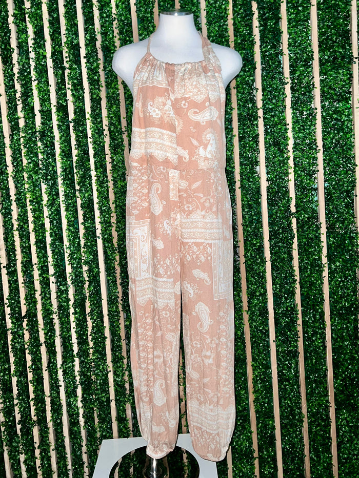 Blush Paisley Halter Jogger Jumpsuit
