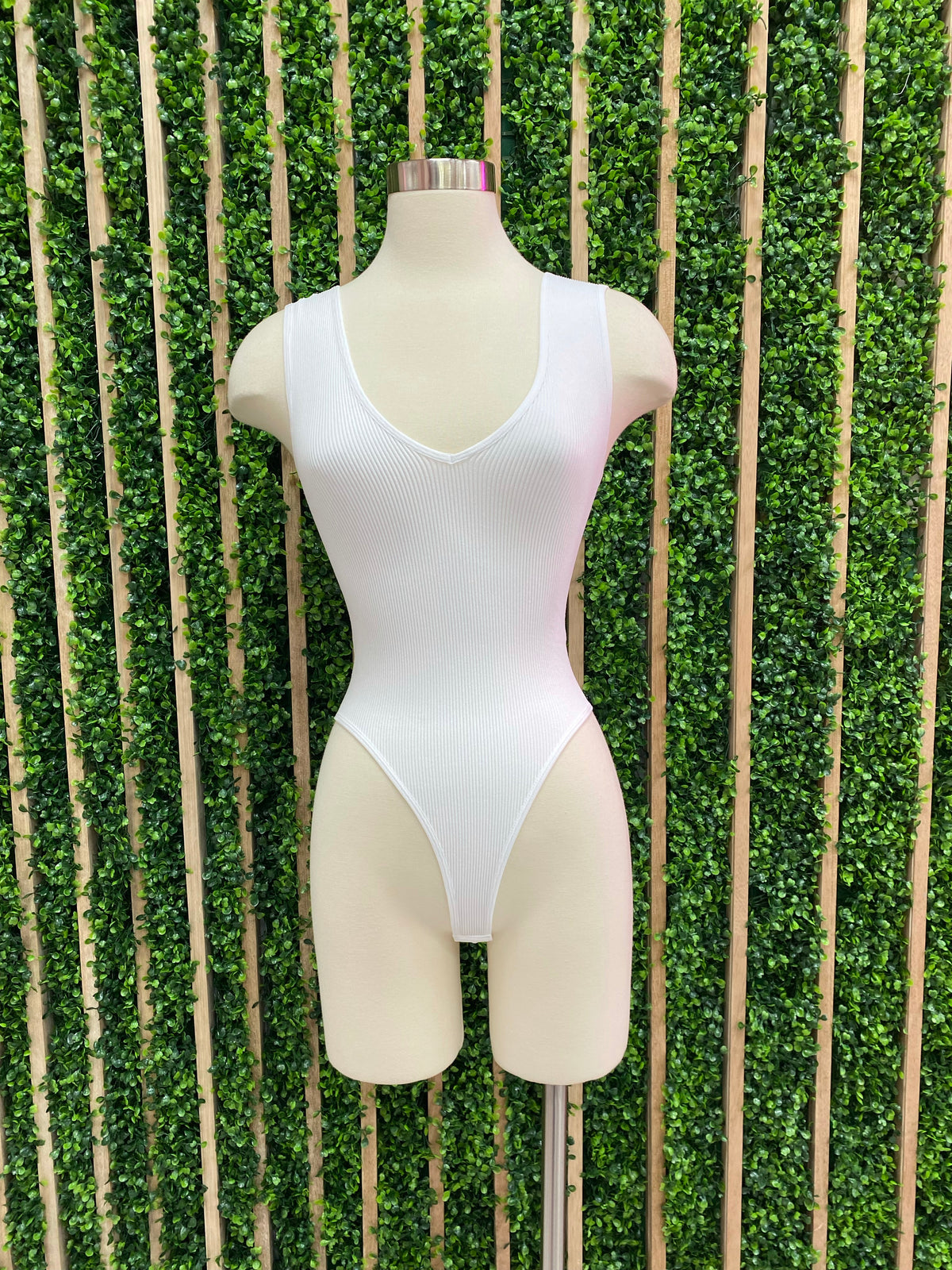 Ribbed V Neck Bodysuit