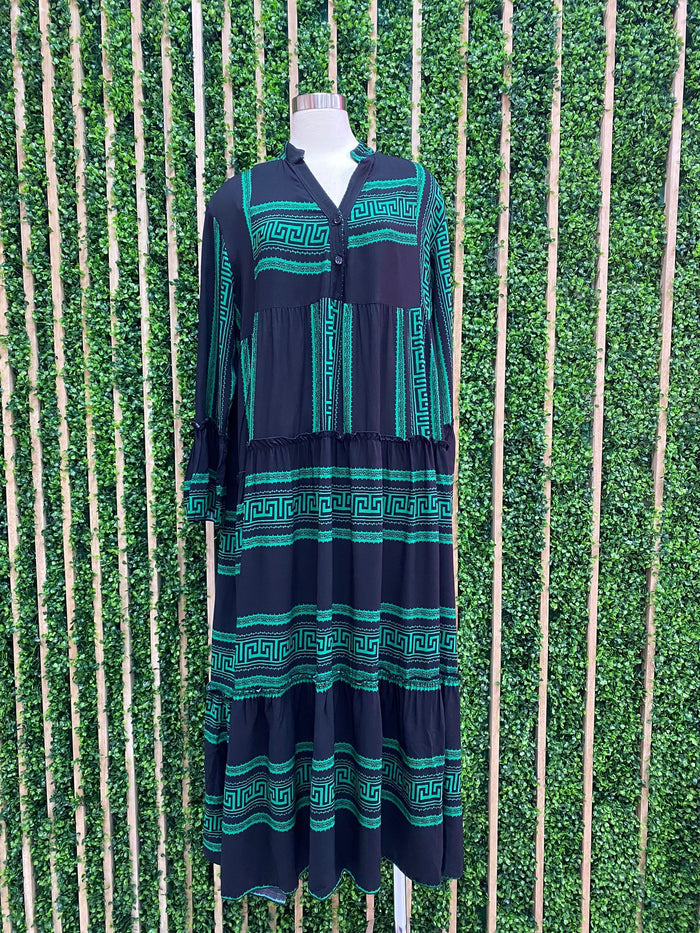 Black Green Tiered Maxi