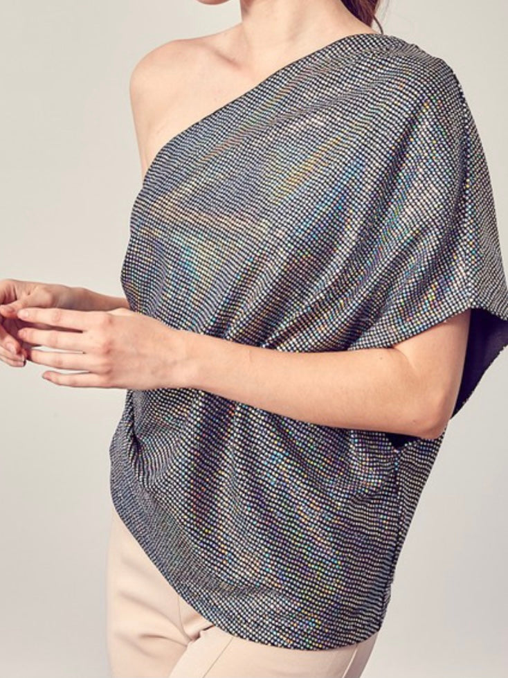 Iridescent One Shoulder Top