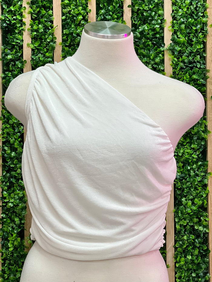 Dressy One Shoulder Ruched Crop Top
