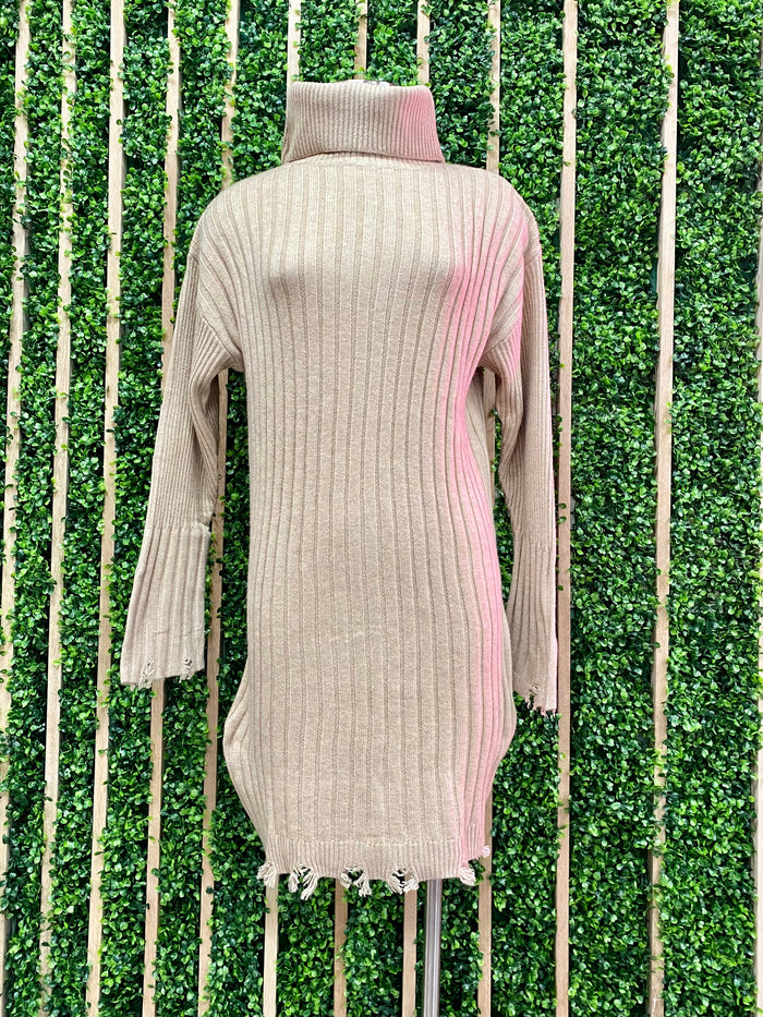 Ribbed Knit Distressed Sweater Dress