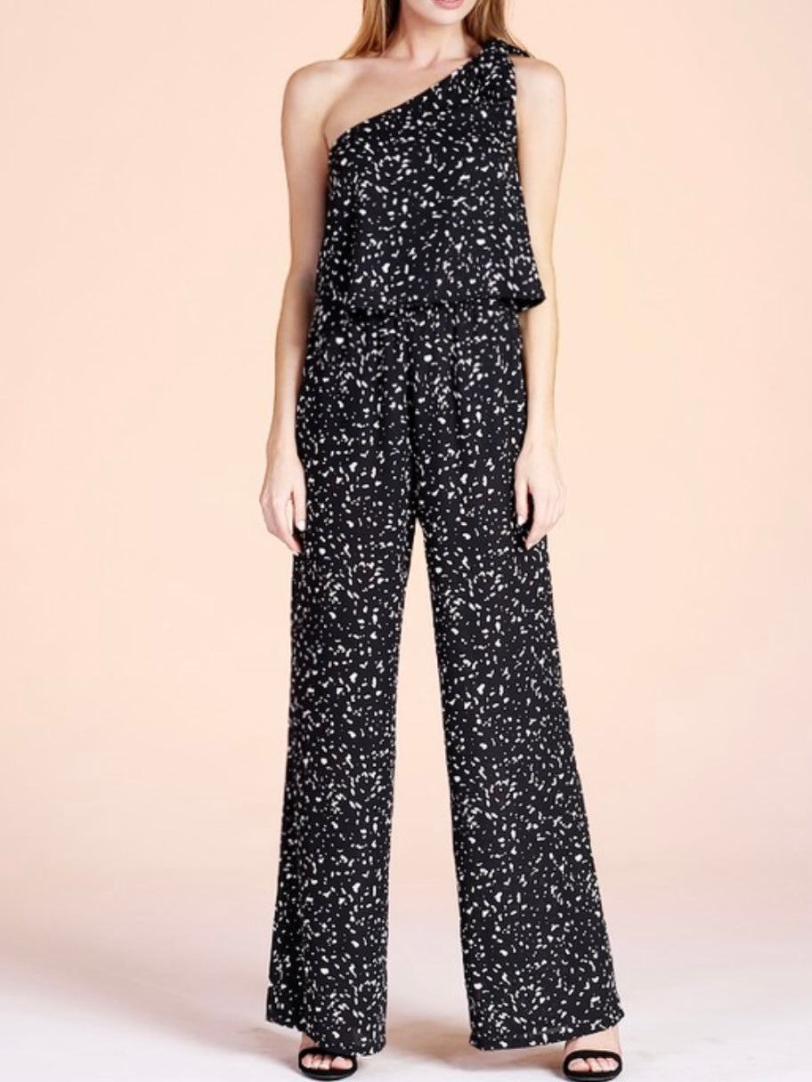 Black Dots One SHoulder Jumpsuit