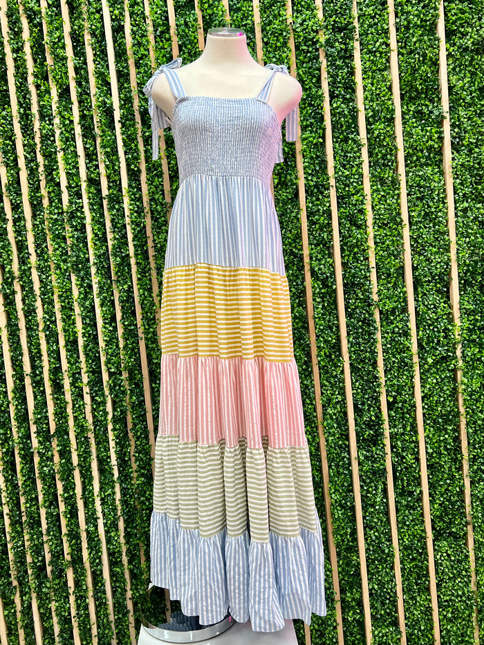 Stripe Block Smocked Maxi