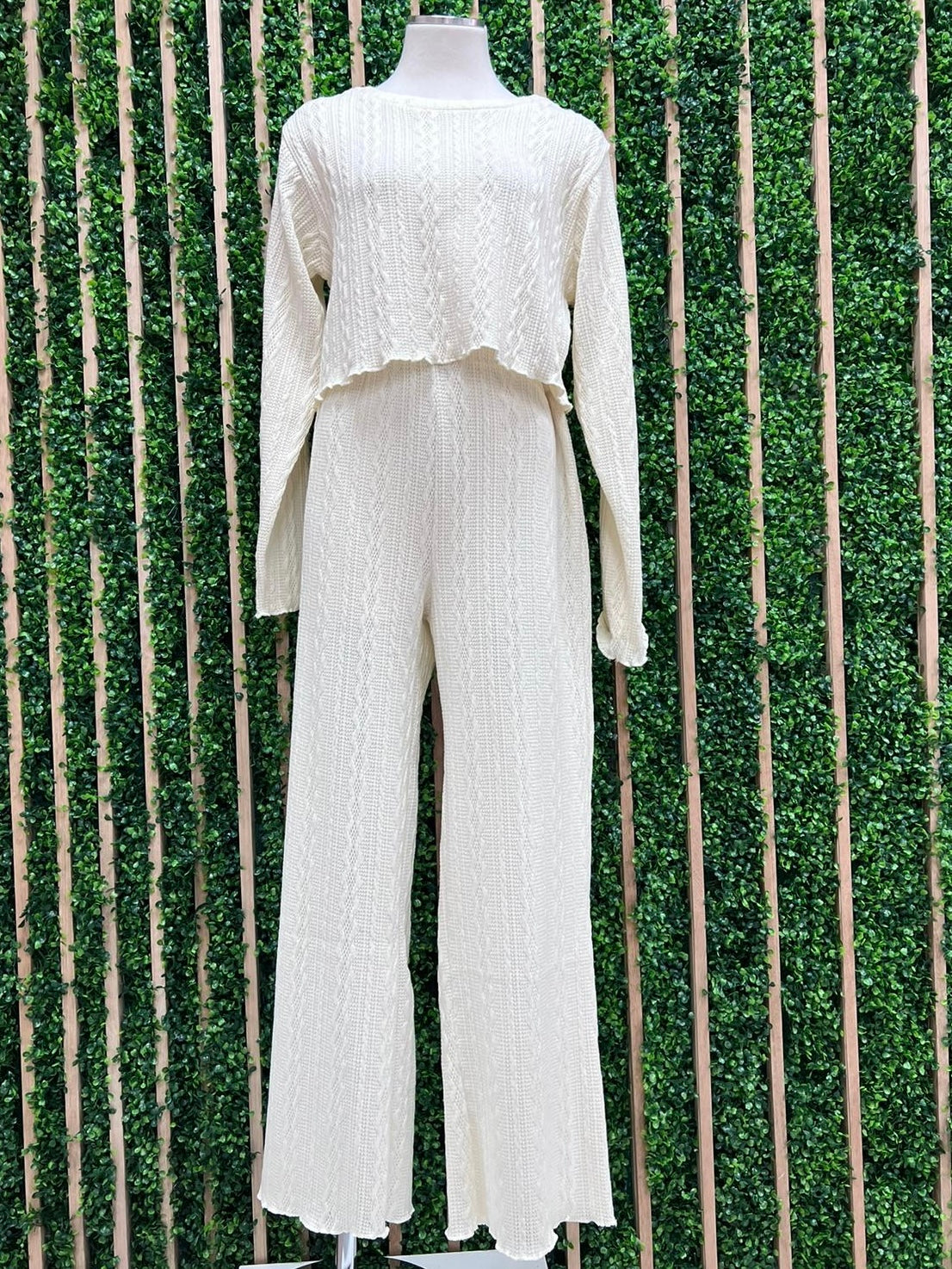 Cream Textured Pant Set