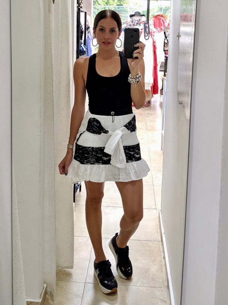 White Black Lace Windbreaker Skirt Set