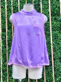 Lavender Rib Trim Satin Top