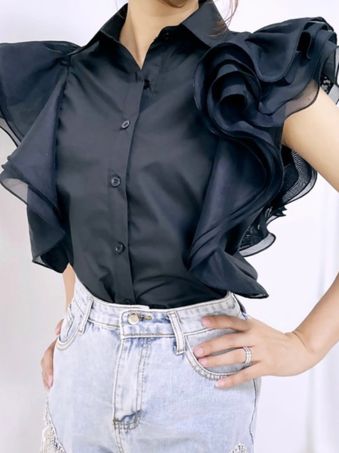 Ruffle Sleeve Button Down Blouse