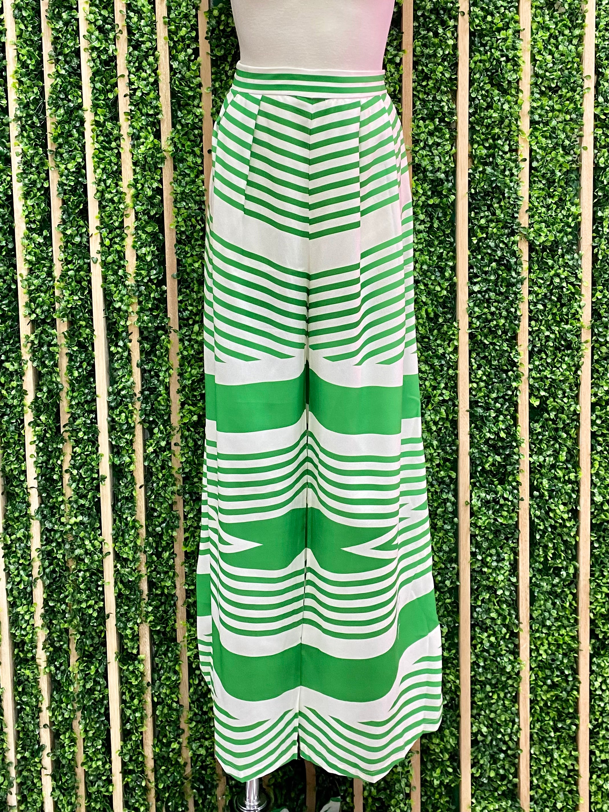 Green striped palazzo pants sales