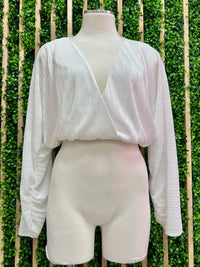 Ivory Pleated Long Sleeve Crop Top
