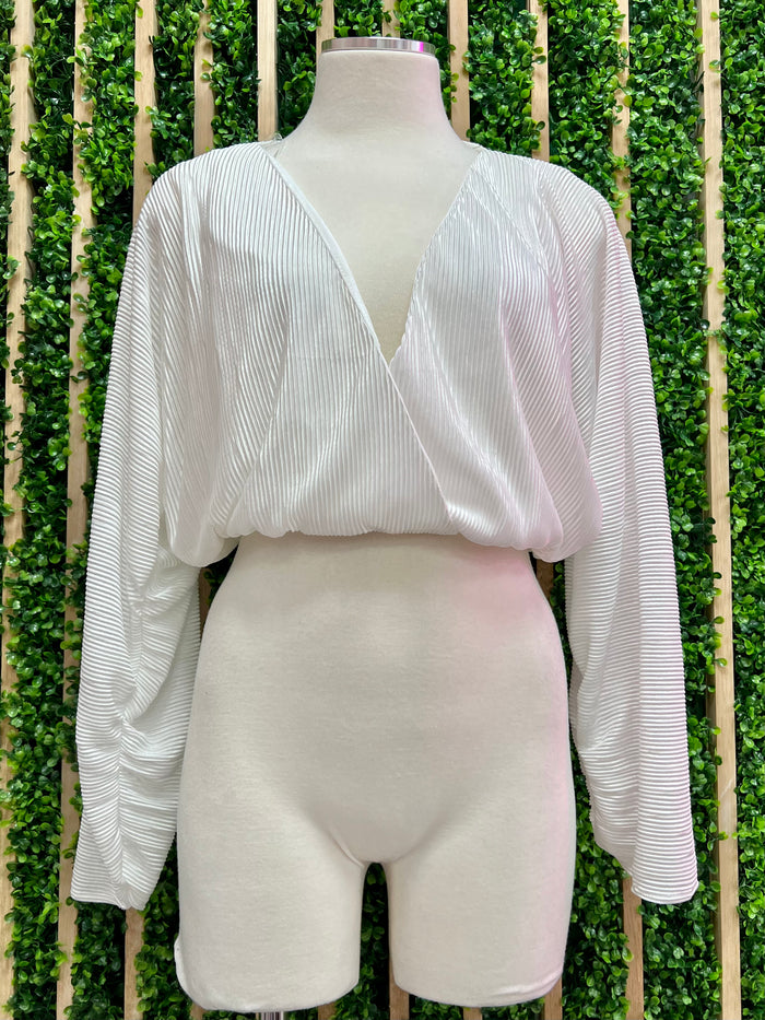 Ivory Pleated Long Sleeve Crop Top