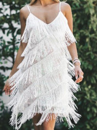 White Sequin Fringe Classy Dress