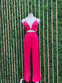 Fuschsia Satin Pant Set