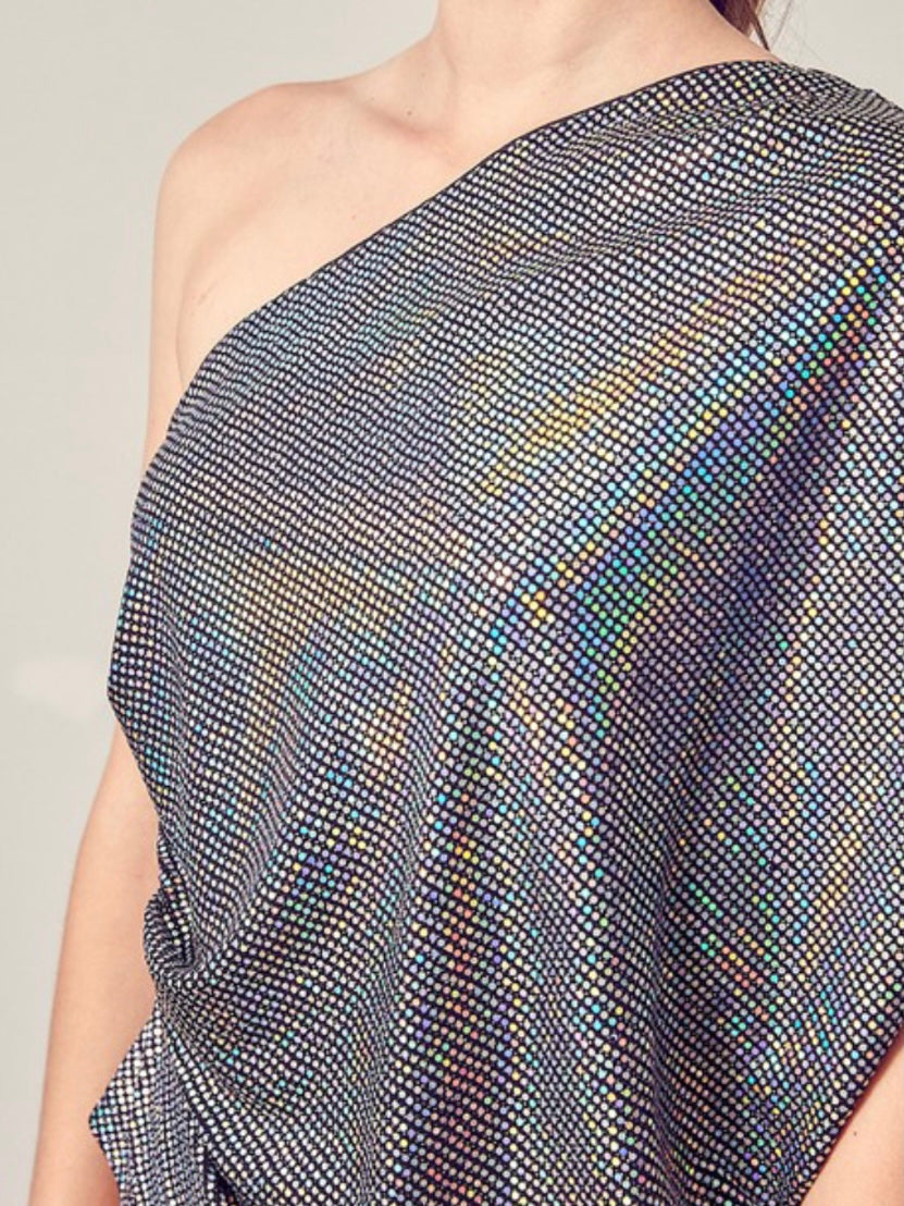 Iridescent One Shoulder Top