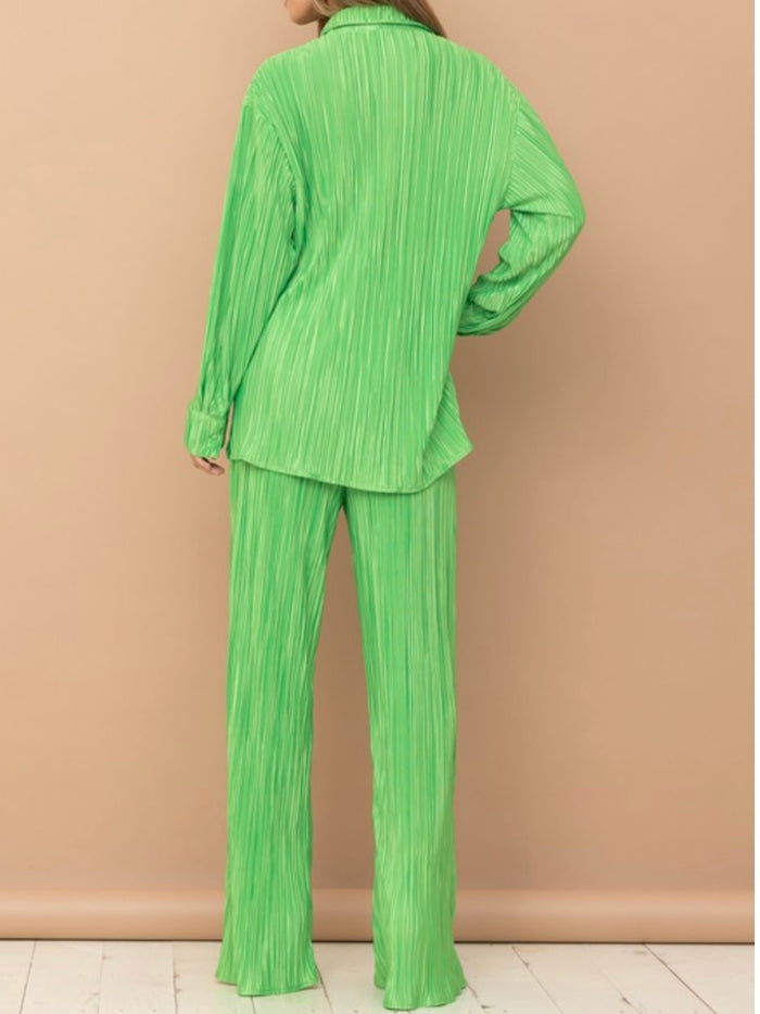 Green Pleated Long Pant Set