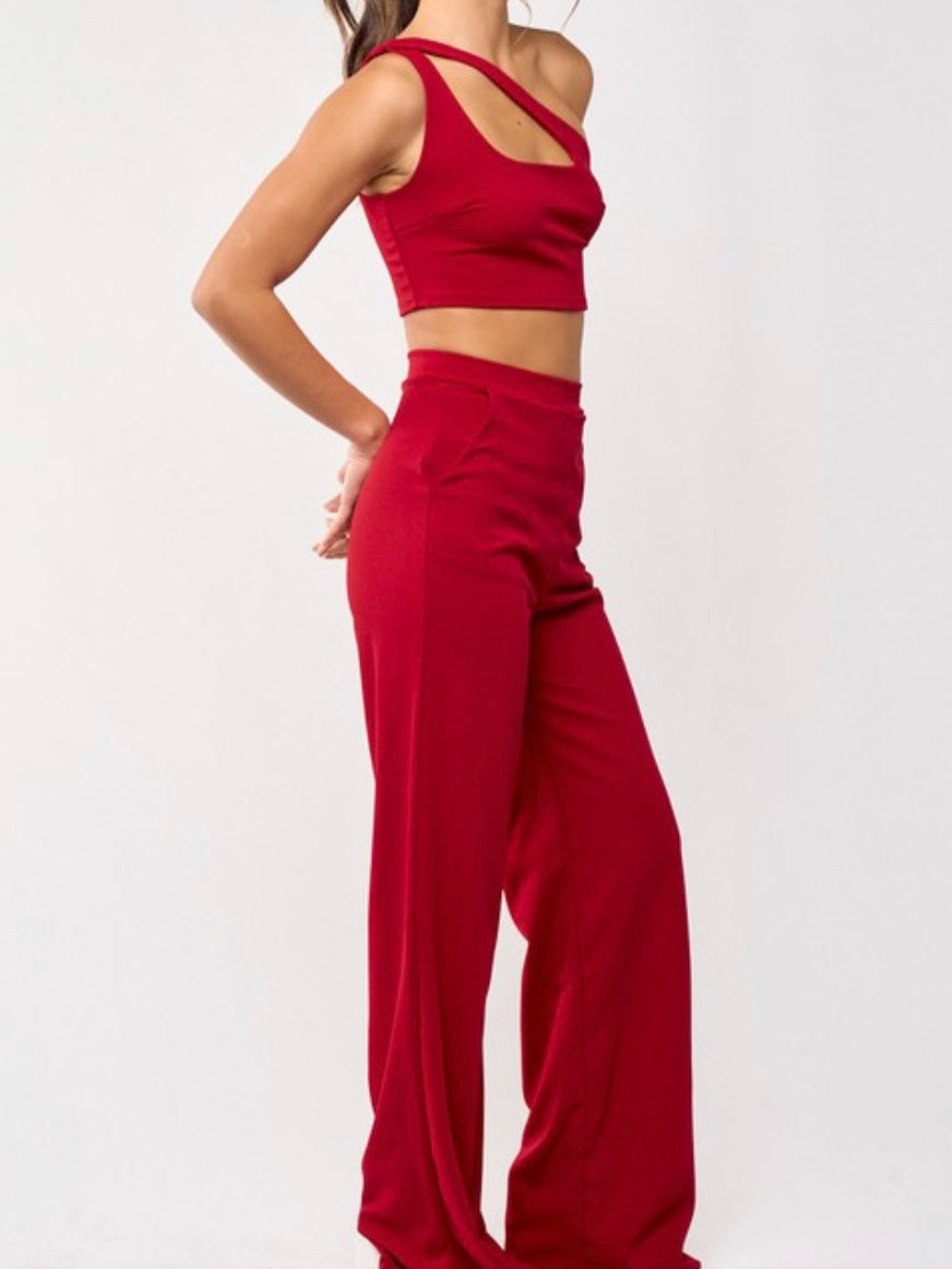 Cutout One Shoulder Pant Set