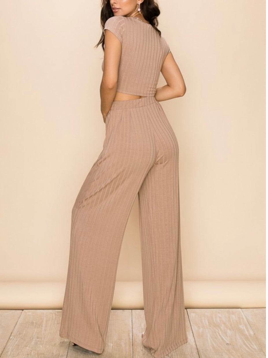 Ribbed Cropped Palazzo Set