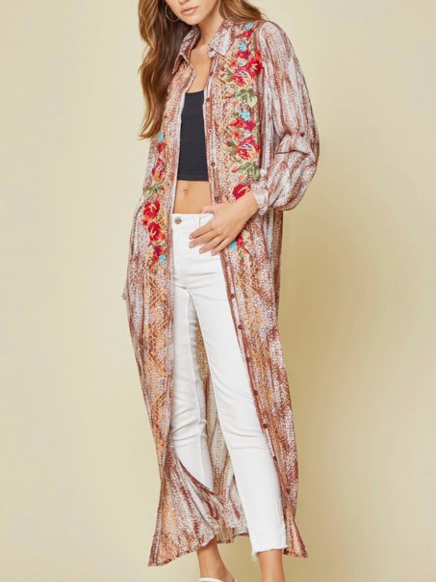 Rust Embroidered Button Down Maxi Dress