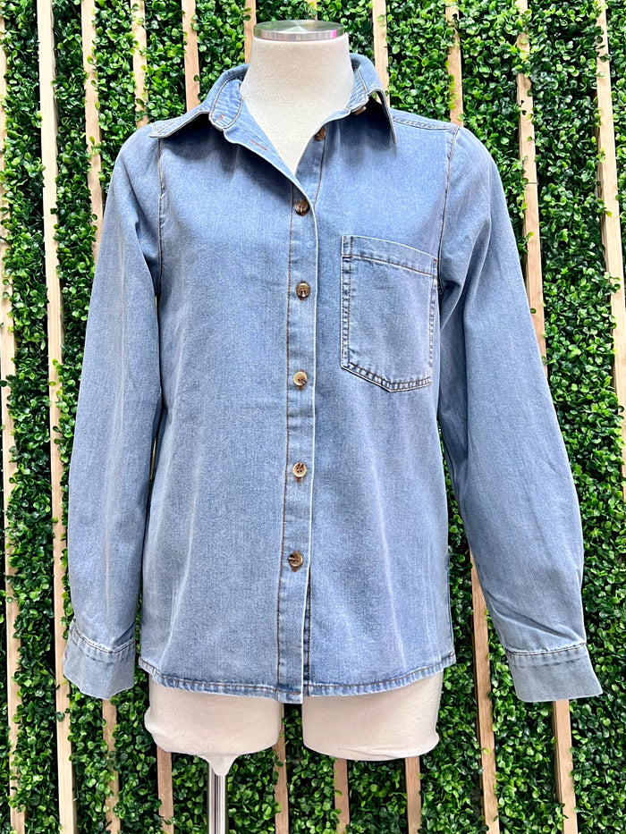 Delicate Button Down Denim Blouse
