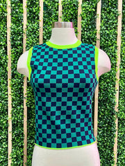 Exquisite Green Checker knit Top