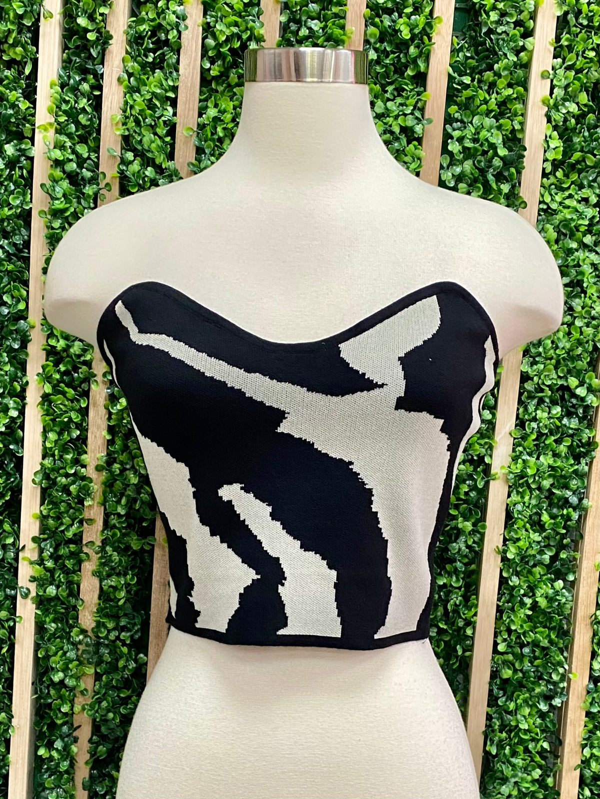 Black Zebra Strapless Crop Top