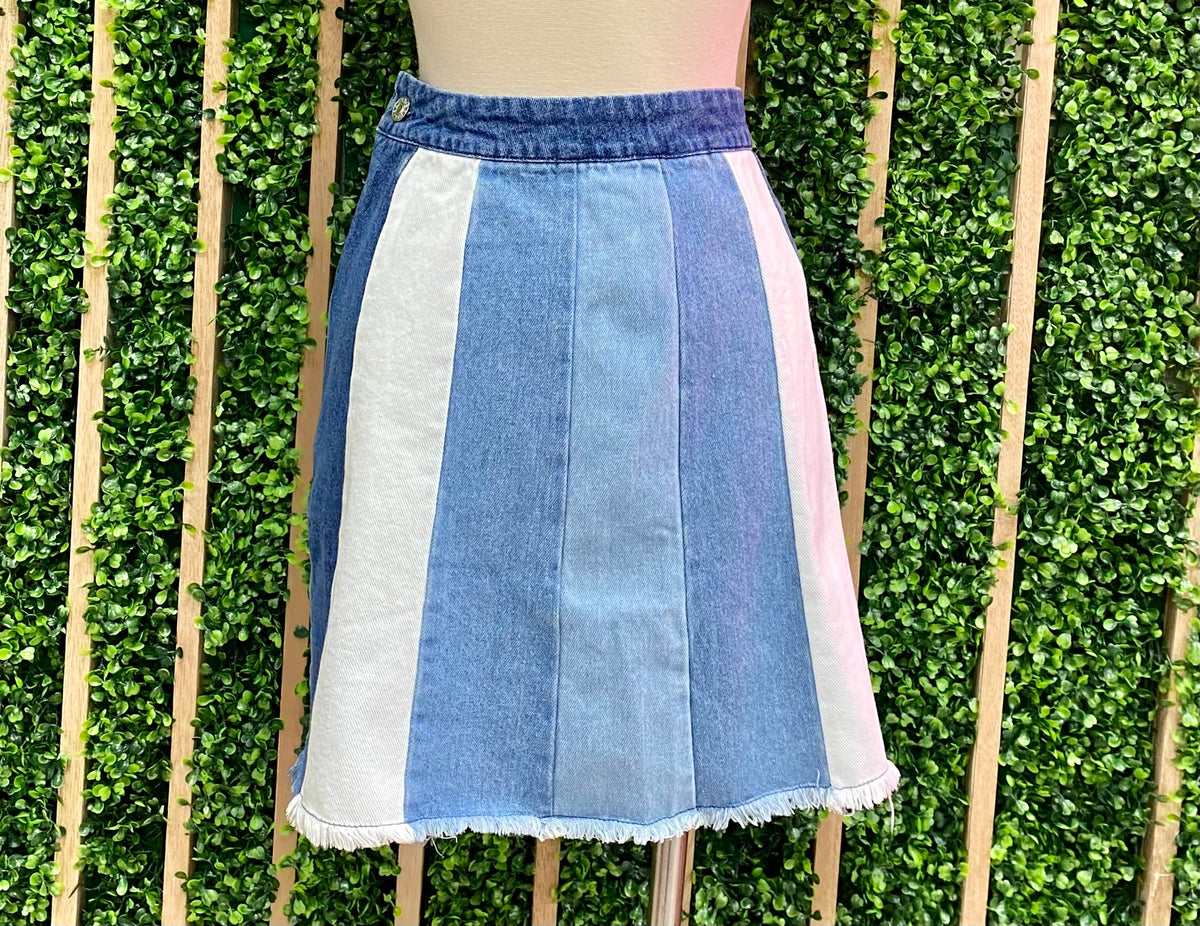 Multi Denim Color Block Short Skirt