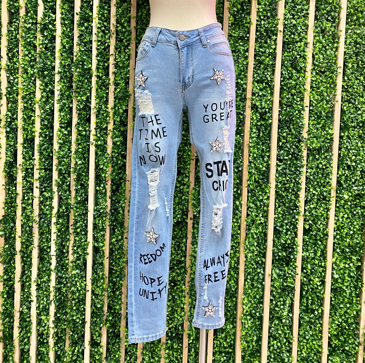 Stars Embellished Skinny Denim