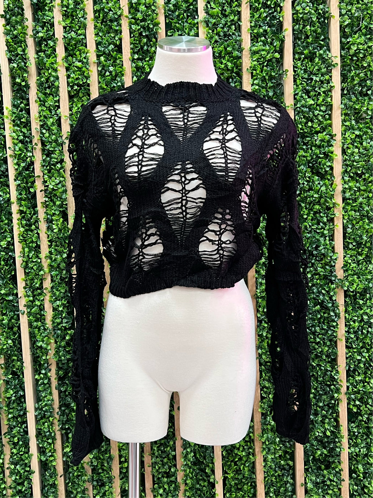 Black Cool Cutout Crop Sweater