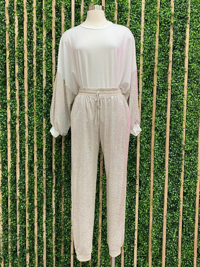 Metallic Foil Sleeves Knit Top