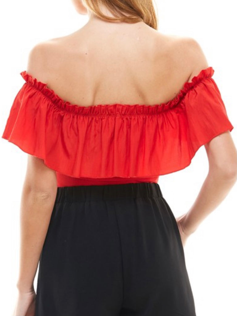 Red Off Shoulder Bodysuit