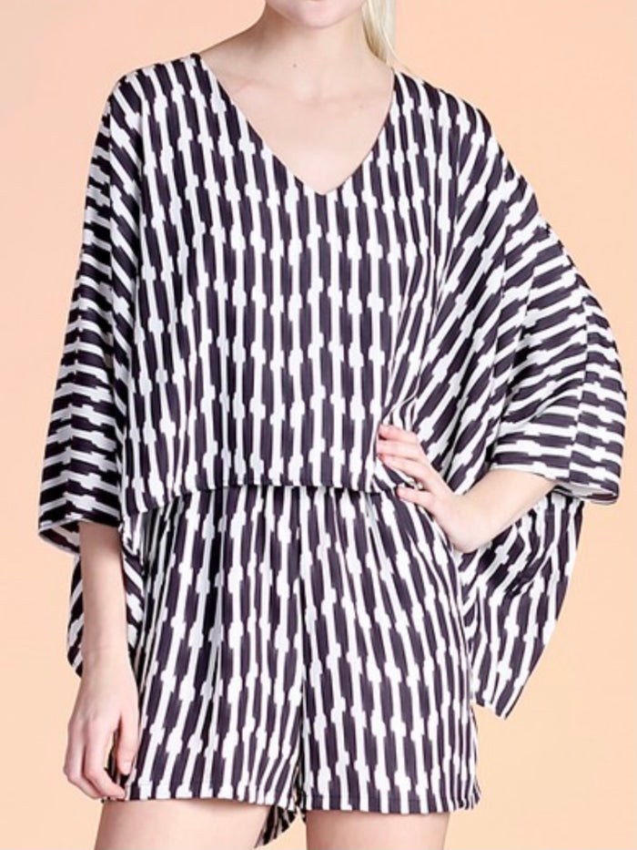 Black Striped Kimono Romper