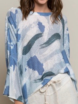 Blue Camo Crew Neck Top